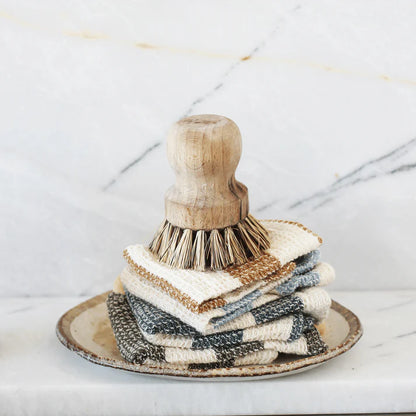 Stripe Waffle Dish Cloth Set 2 Green/Blue