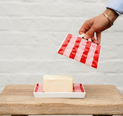 Butter Dish Red & Pink Stripe