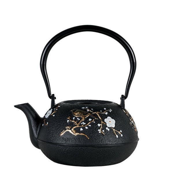 Teapot Cast Iron Cherry Blossom Black