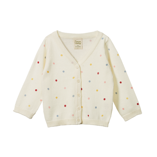 Light Cotton Knit Cardigan Polka Dot Dusky