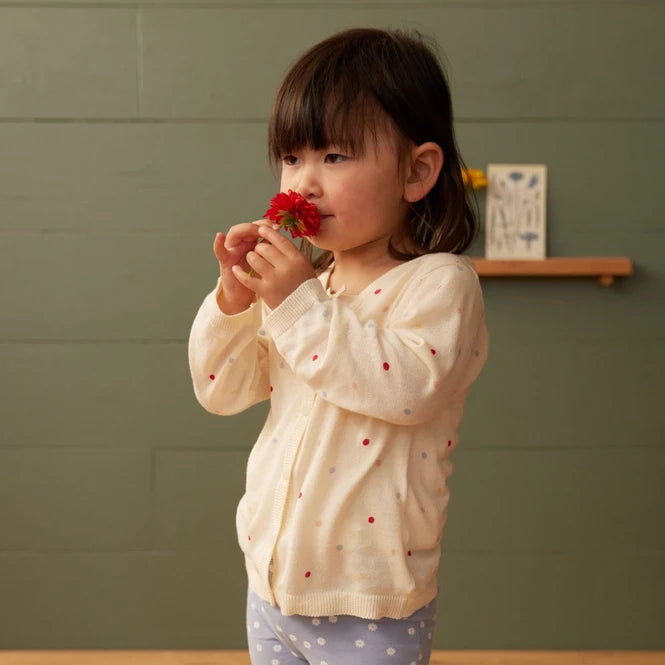 Light Cotton Knit Cardigan Polka Dot Dusky