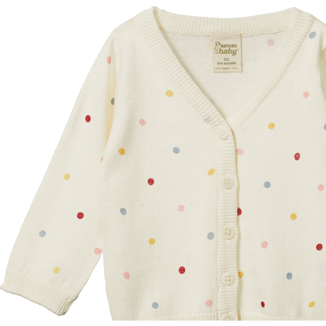 Light Cotton Knit Cardigan Polka Dot Dusky