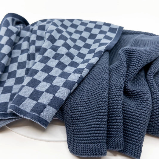 Kitchen Towel Duo Navy Cornflower Chequer