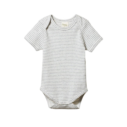 Cotton Short Sleeve Bodysuit Grey Marl Stripe