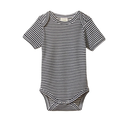 Cotton Short Sleeve Bodysuit Navy Stripe