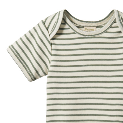 Cotton Short Sleeve Bodysuit Nettle Sailor Stripe