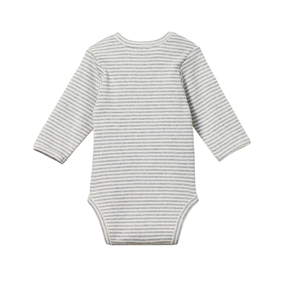 Cotton Long Sleeve Bodysuit Grey Marl Stripe