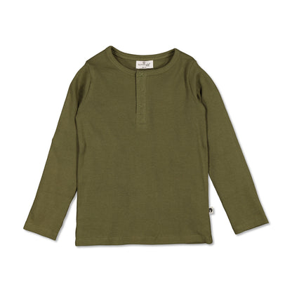 Long Sleeve Henley Rib Top - Olive