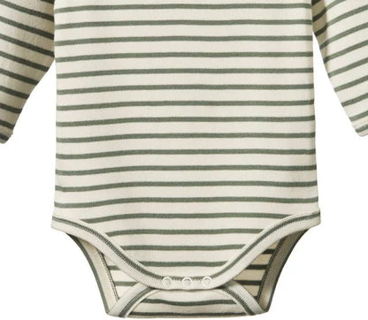 Cotton Long Sleeve Bodysuit Nettle Sailor Stripe