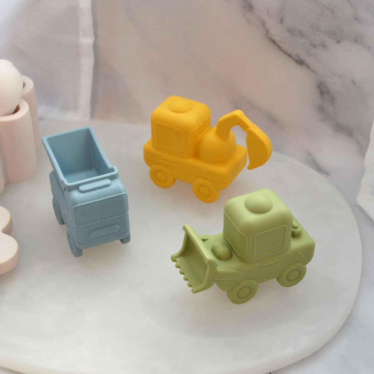 Silicone Squeezy Bath Toys Trucks 3 Piece