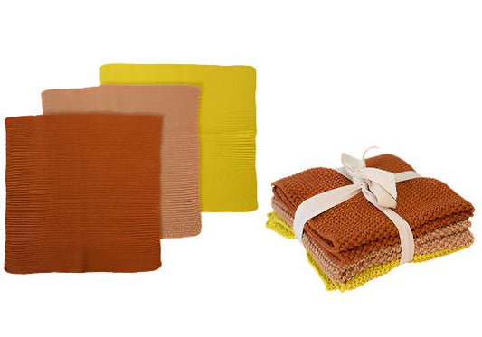 Knitted Dishcloth  3pk Terracotta