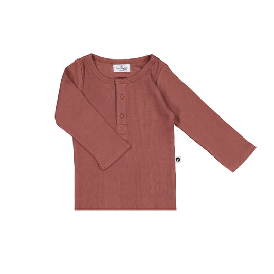 Long Sleeve Henley Rib Top - Clay