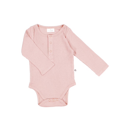 Henley Rib Long Sleeve Bodysuit - Dusty Rose