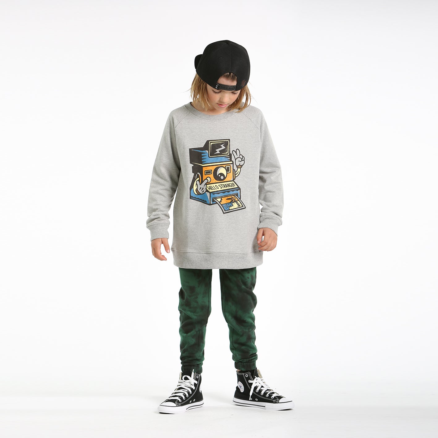 Snap raglan crew - grey marle