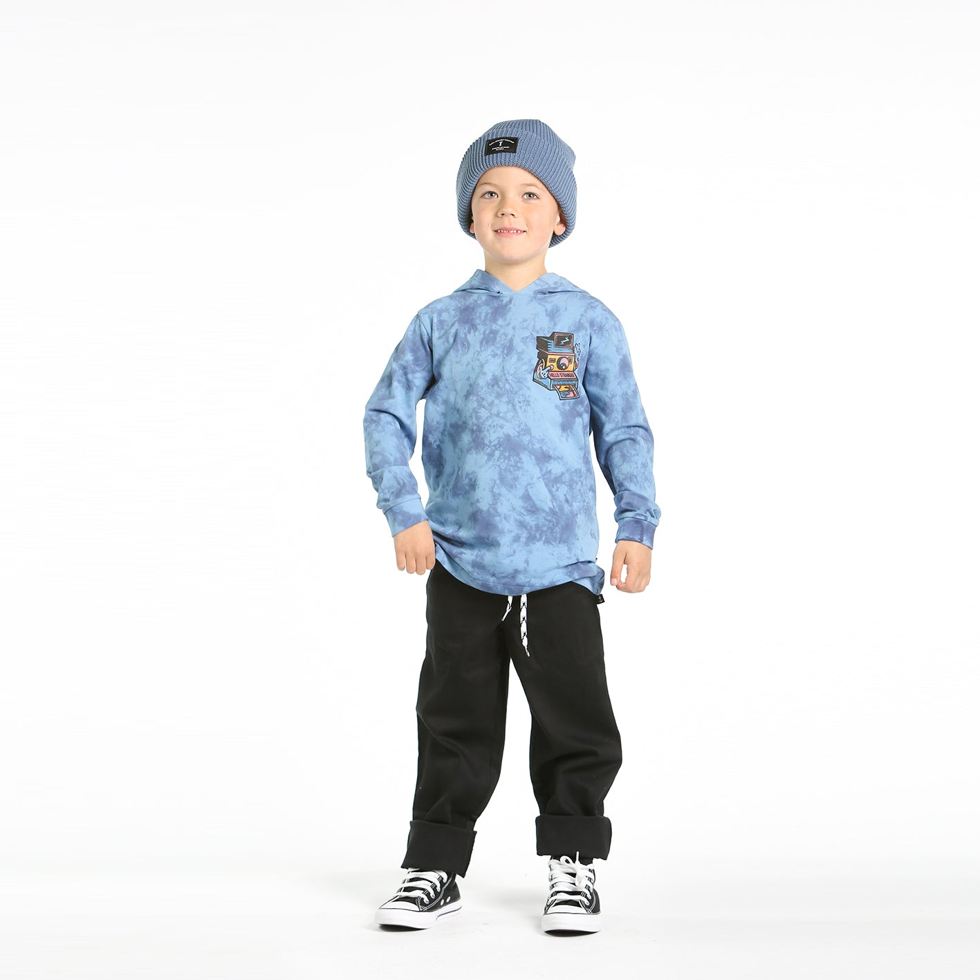 Snap LS hooded tee - Pacific Blue Dye