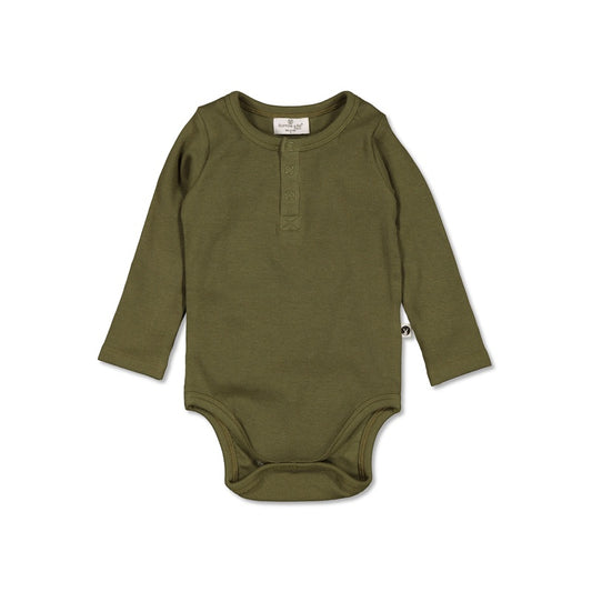 Henley Rib Long Sleeve Bodysuit - Olive