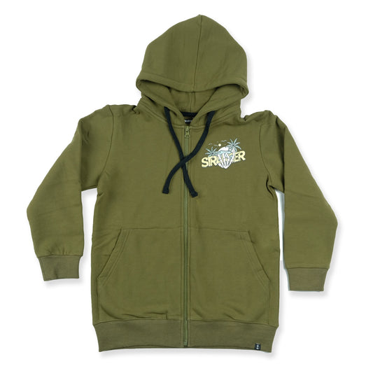 Skull Hand Zip Hood Pesto Green