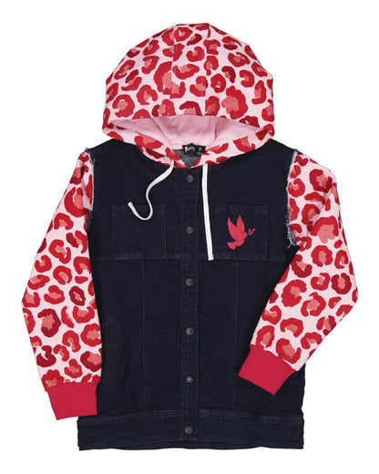 Kissed by Radicool pink leopard denim jacket