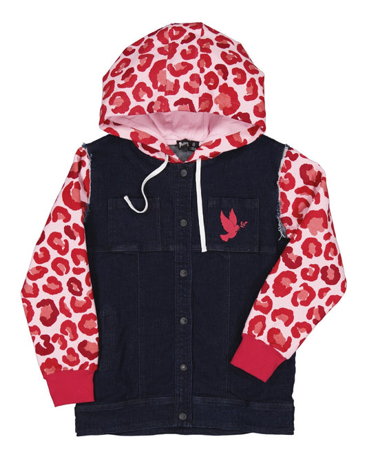 Kissed by Radicool pink leopard denim jacket