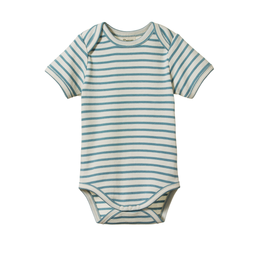 Cotton Short Sleeve Bodysuit Mineral Sailor Stripe