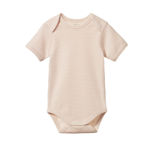 Cotton Short Sleeve Bodysuit Rose Dust Pinstripe