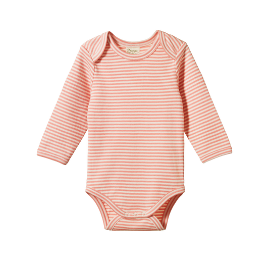 Cotton Long Sleeve Bodysuit Peony Stripe