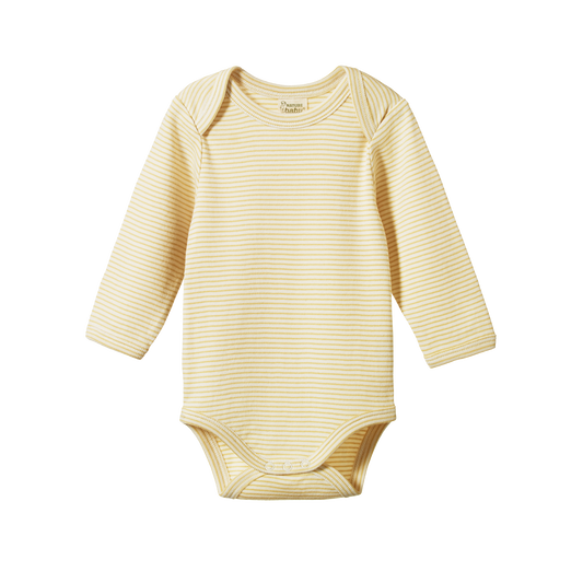 Cotton Long Sleeve Bodysuit Sand Pinstripe