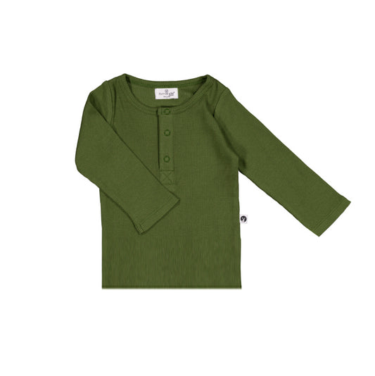 Long Sleeve Henley Rib Top - Olive