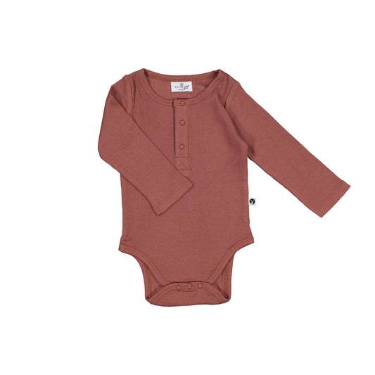 Henley Rib Long Sleeve Bodysuit - Clay