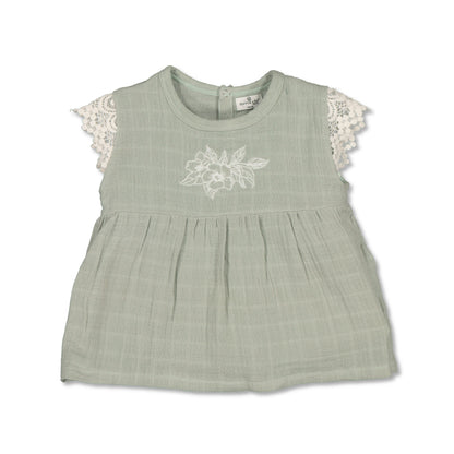 Milly Blouse - Sage with Lace Sleeves