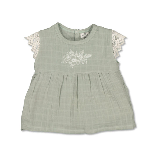 Milly Blouse - Sage with Lace Sleeves