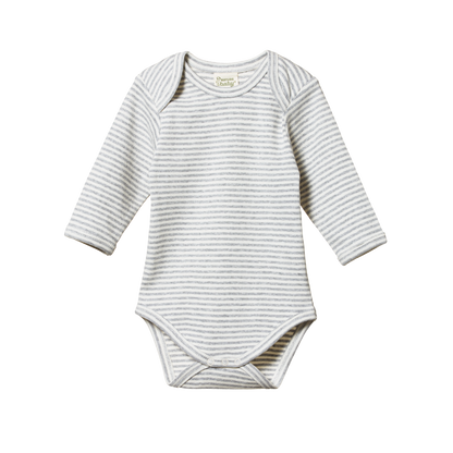 Cotton Long Sleeve Bodysuit Grey Marl Stripe