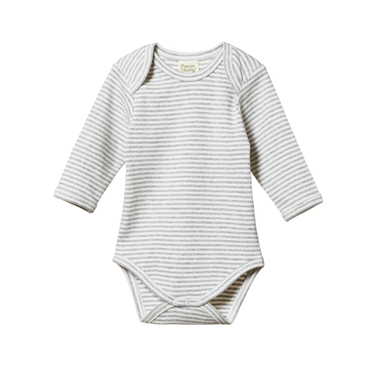 Cotton Long Sleeve Bodysuit Grey Marl Stripe