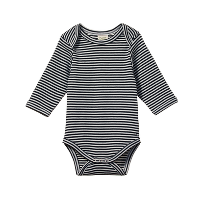 Cotton Long Sleeve Bodysuit Navy Stripe