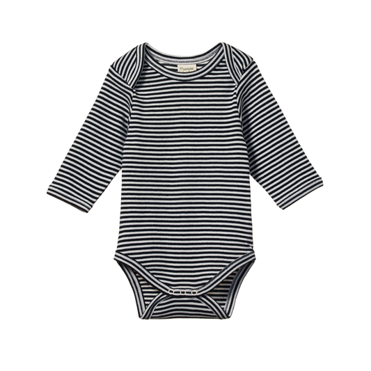 Cotton Long Sleeve Bodysuit Navy Stripe