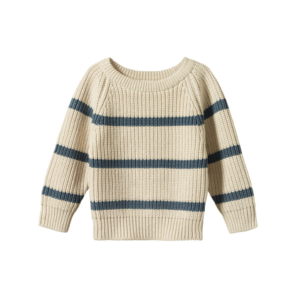 Billy Jumper Oatmeal Marl & Sky Blue Stripe
