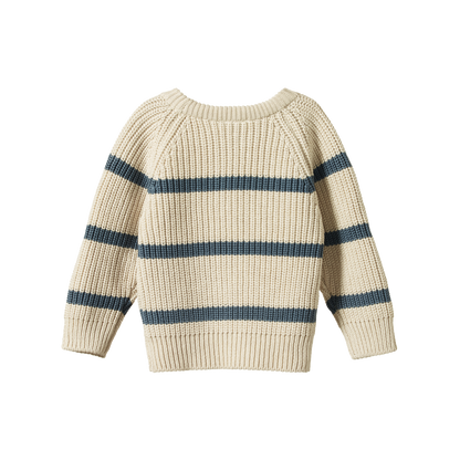 Billy Jumper Oatmeal Marl & Sky Blue Stripe